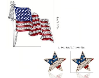 Patriotic Star Stud Earrings Red White Blue. USA Star American Flag Star Earrings USA Patriotic Earrings Red White Blue American Flag brooch
