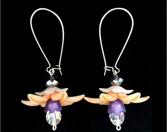 Flower Earrings. Handmade Multi-Colored lavender and orange Dangle Earrings Beautiful handmade earrings. Dangle earrings always in style