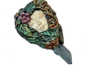 Goddess Brooch, Pendant Necklace polymer clay and gemstone necklace/Pendant.  Convertible Pin. add a chain and enjoy the beautiful Necklace
