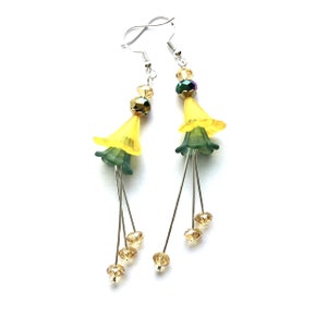 Flower Earrings. These beautiful yellow green blossoms earrings are nature inspired gift for her. Handmade Multi-Colored Dangle Earrings