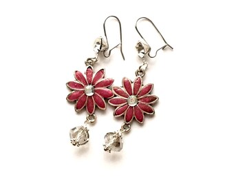 Flower Earrings. Long handmade Earrings. Dangle Earrings Beautiful polymer earrings Flower on silver design. Special technique Used.