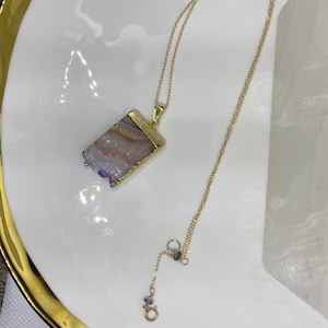 Amethyst slice necklace + Iolite beads