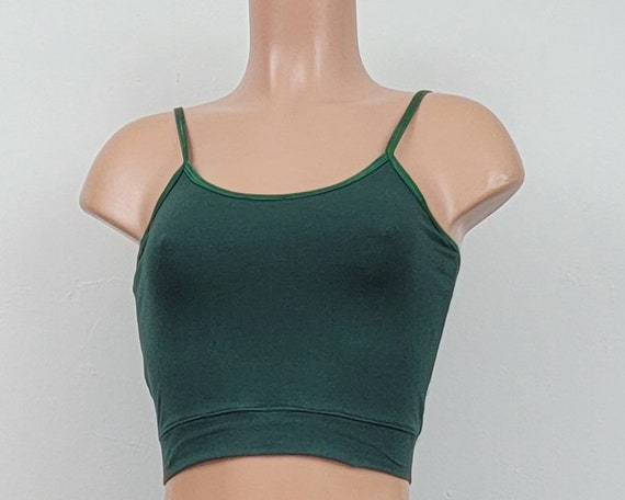 New the Cami Shop Cotton Crop Top Hunter Green With Our With-out Built in Shelf  Bra 