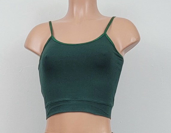 New the Cami Shop Cotton Crop Top Hunter Green With Our With-out Built in  Shelf Bra 