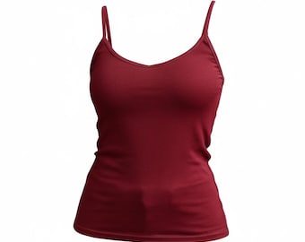 ¡Nuevo! Camiseta básica de tirantes con escote en V para mujer, sujetador incorporado y tirantes ajustables.