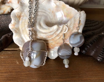 Agate Geode Necklace Set - Agate Pendant, Agate Jewelry, Quartz Crystals, Boho Gift for Women, Christmas Gift for Her, jewelry set
