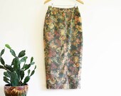 Women 39 s 8 S M High Waist Floral Green Denim Midi Maxi Pencil Skirt 90s Vintage