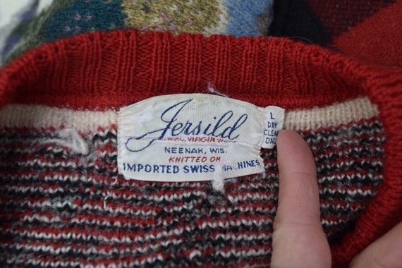 60s Jersild Knit L Neenah WI Red Cream Wool Butto… - image 3