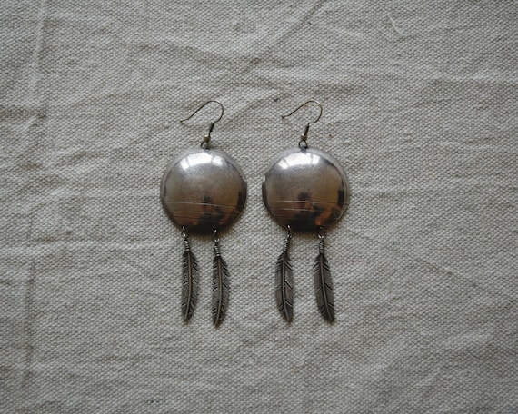 Vintage Large Silver Southwestern Dangle Earrings… - image 1