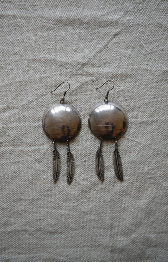 Vintage Large Silver Southwestern Dangle Earrings… - image 2