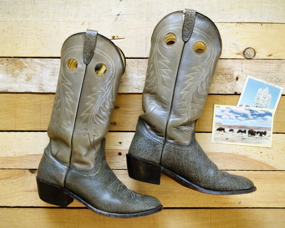 Mannen 9 D vintage cowboy laarzen licht Tan Gray Leather Western Mannen 9 D vintage cowboy laarzen licht Tan Gray Leather Western