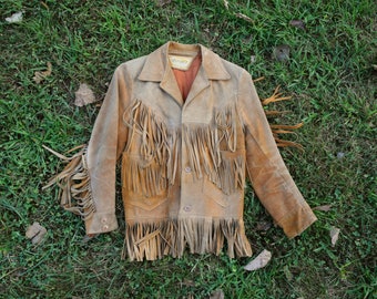 60s Vazquez XS Tan Fringe Suede Leather Jacket Western