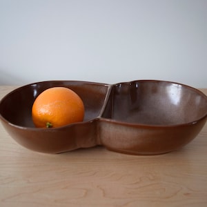 Frankoma Divided Bowl 4QD Serving Dish Plainsman Brown Satin 60s 70s Ceramic Mid Century Pottery
