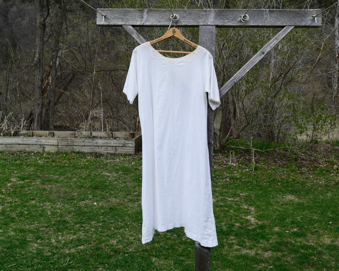 Edwardian White Maxi Nightdress Dress White Cotton Crochet Yoke Women's