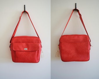 Vintage 1960s Samsonite Silhouette Red Pink Luggage Shoulder Carry On Weekender Bag