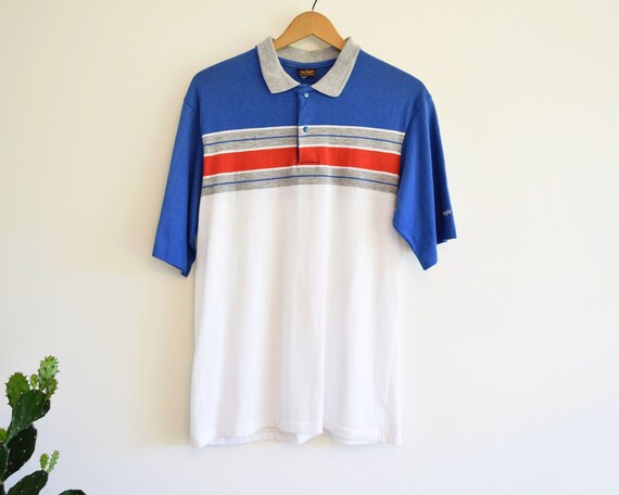 Wrangler Men's M-L Polo Shirt Blue Red White Strip