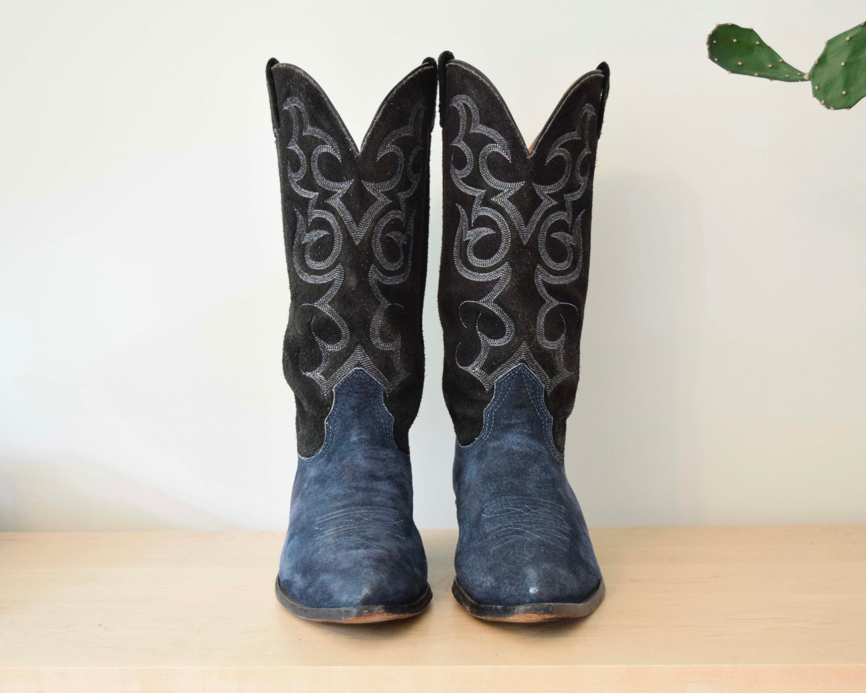 blue and brown cowboy boots