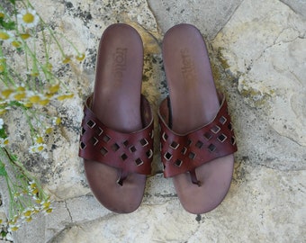 70s "Old Maine Trotters" Sandals Made in U.S.A. Woman's 6.5 Brown Leather Shoes Summer 6 1/2