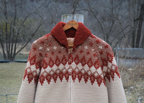 1950s Heavy Wool Knit Cowichan Style Cardigan Sat… - image 2
