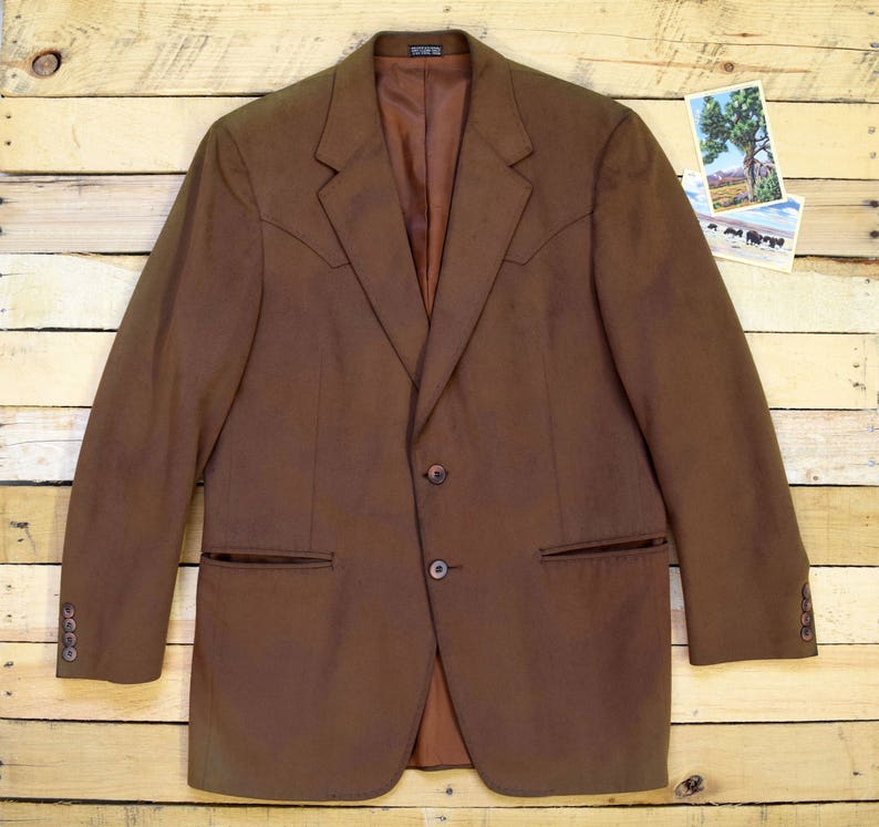 60s70s Men/'s 41R M-L Saxony Hall Wilson/'s Montevideo MN Minnesota Western Suit Jacket Brown Suedecloth Sport Coat Blazer Cowboy
