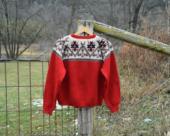 60s Jersild Knit L Neenah WI Red Cream Wool Butto… - image 5