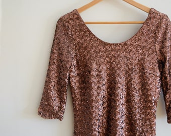 2000s does 60s S M Copper Sequin Mini Dress 00s Cocktail Party Wedding