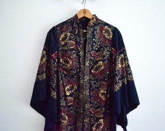 パーティードレス Boudoir Printed Wool-Twill Kaftan Dress RARE 70s Twiga Original Bou Boudima 36 S/M Black Maxi