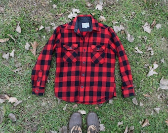 Vintage Youth 14 Women's XS Outdoor Exchange Wool Red Buffalo Plaid C.P.O. Jacket