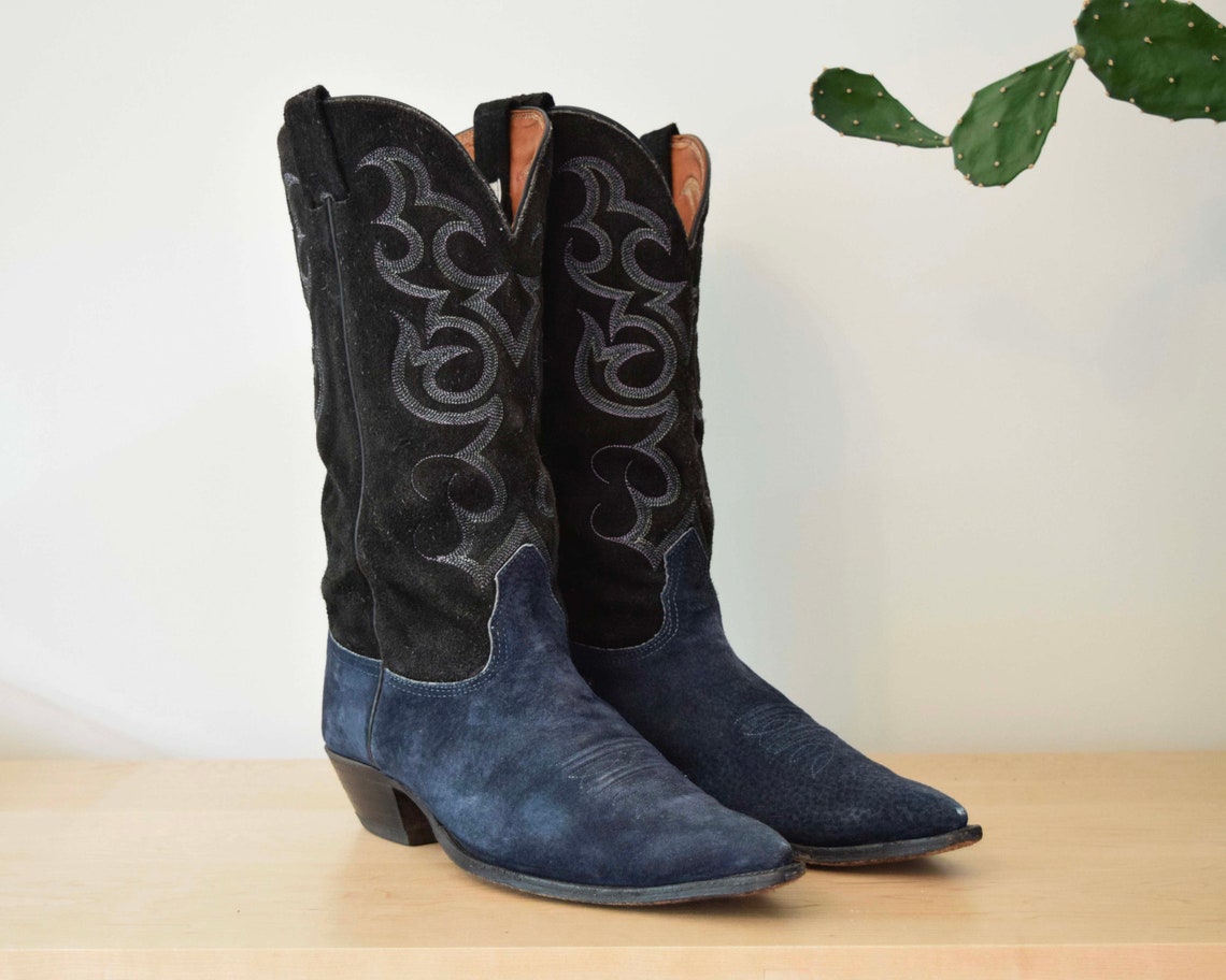 Nocona 11 D Men's Blue Black Suede Cowboy Boots Made in Etsy