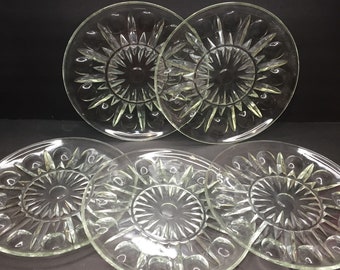 Vintage Set 5 Crystal Regency Pattern Clear Cut Glass 10" Serving Platter Plates