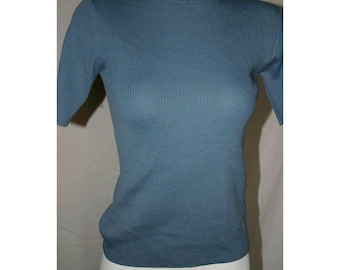 Giordano Womens Blue Ribbed Short Sleeve Mock Neck Sweater Top Size Medium