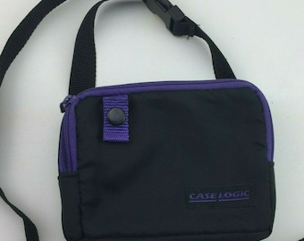vintage Case Logic Walkman Carry Case Fanny Pack Bag Black Purple Camera