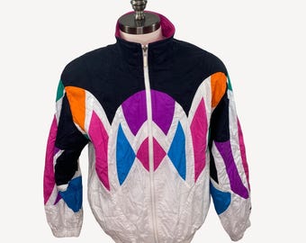 Vintage jaren 80-90 dameshoofd abstract windjack, maat Large