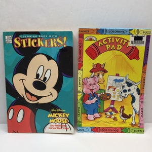 Vtg Set 2 Disney Mickey Mouse Coloring Book Stickers Landoll's Activity Pad Used