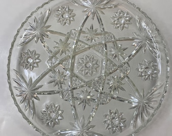Anchor Hocking  Clear Glass Serving Tray Platter Starburst Scallop Edge Vintage