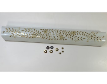 Tocador de baño vintage de los años 60 con cubierta de luz de 31 pulgadas y hoja de oro estilo Hollywood Regency