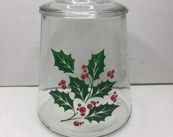 Vintage 80er Jahre Bartlett Collins Weihnachten Holly Berry 7,5 "Glas Keksdose Indiana
