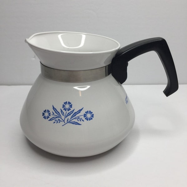 Vintage Corning Ware White Blue Cornflower Coffee Pot P-104 6 Cup 185 MA No Lid