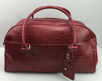 Vintage 90s Bath & Body Works Red Faux Alligator Leather Tote Travel Bag