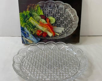 Mikasa Georgian Cut Crystal Oval 12" Serving Platter Scalloped Edge Vintage