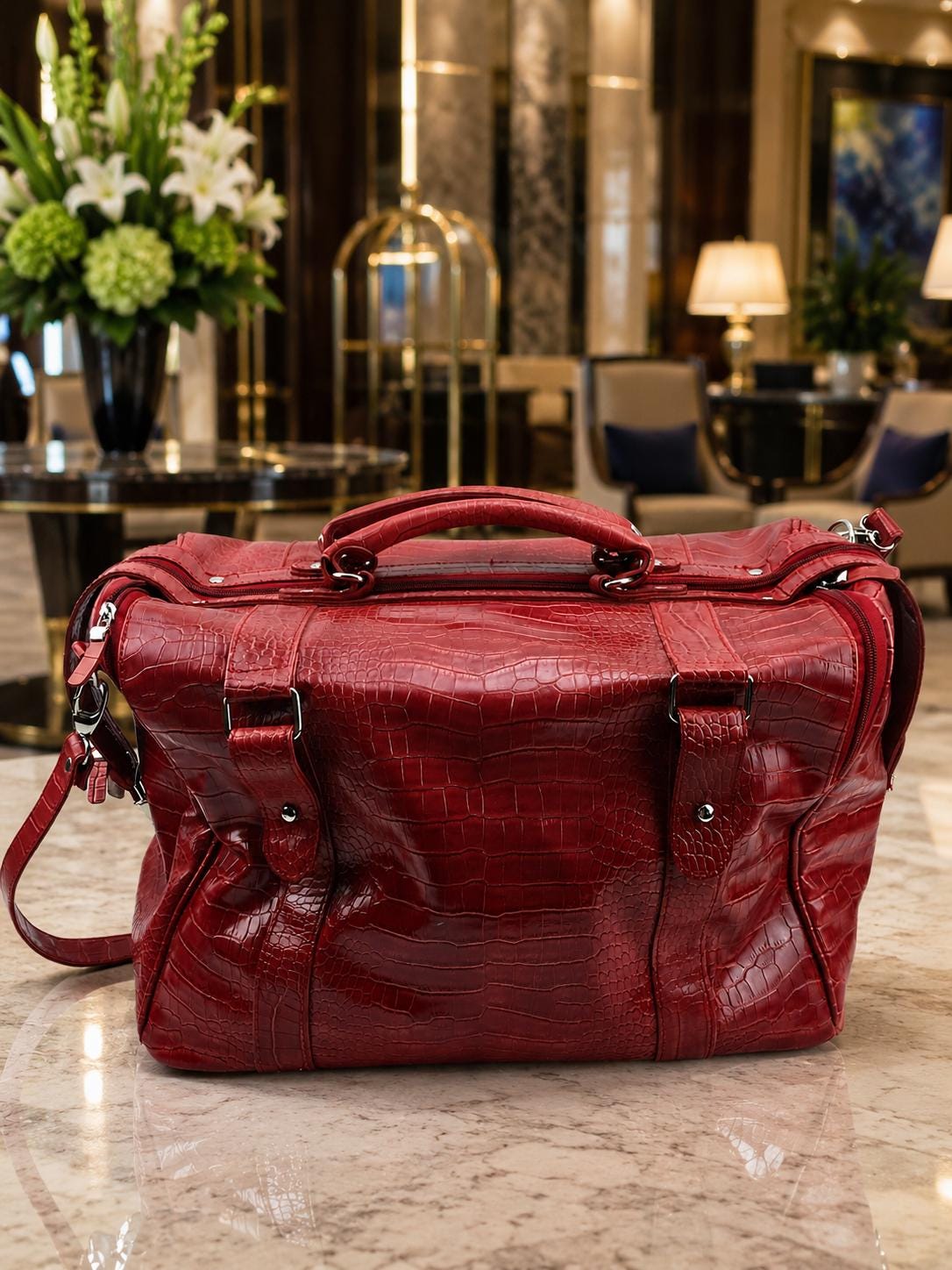 Vintage 90s Bath & Body Works Red Faux Alligator Leather Tote