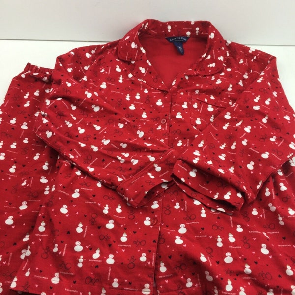 Vintage Charter Club Snowman Sleep Pajama Lounge Pants Button Shirt Set Medium