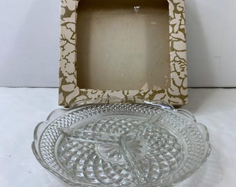 Anchor Hocking Wexford Divided Glass Round Divided Relish 8.5" Dish  Vintage