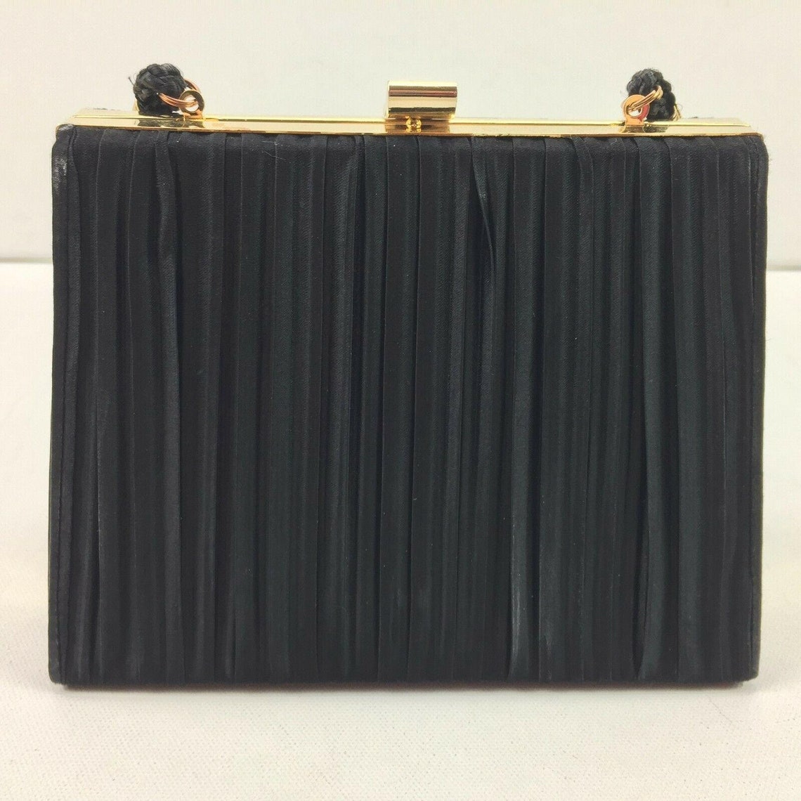 Sasha Designer Ladies Frame Shoulder Bag Prom Purse Black Satin Gold Clasp, foto 3 di 5