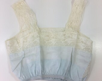 Vintage 60s Womens Crop Camisole Top Blue White Blue