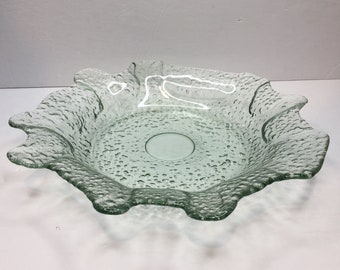 Vintage 13" Green Depression Bubble Glass Fruit Decor Bowl Textured Interior Art