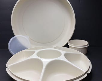 vintage Tupperware Party Platter Snack Container Couvercle Retro Chips Dip 1666 1665