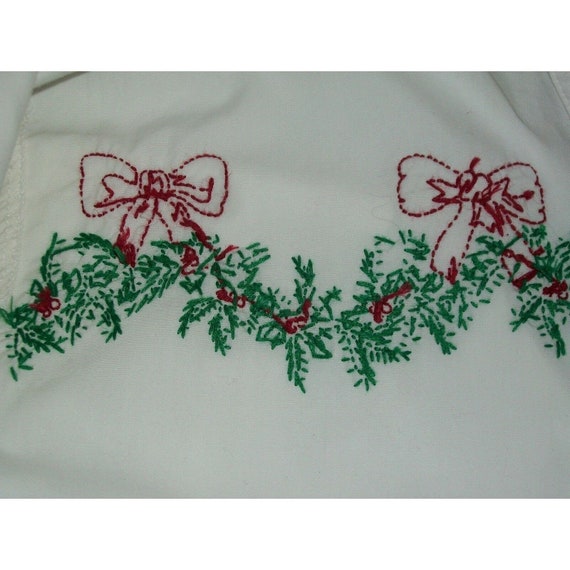 Christmas Hand Embroidered Holiday White Cotton S… - image 6