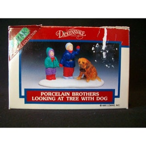 Vintage Lemax 1995 Dickensvale Christmas Village Porcelain Brothers Dog Figurine