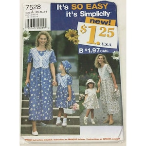 Vintage Simplicity East Sewing Pattern Mommy & Me Dress Matching Hat 3-8 XS-XL